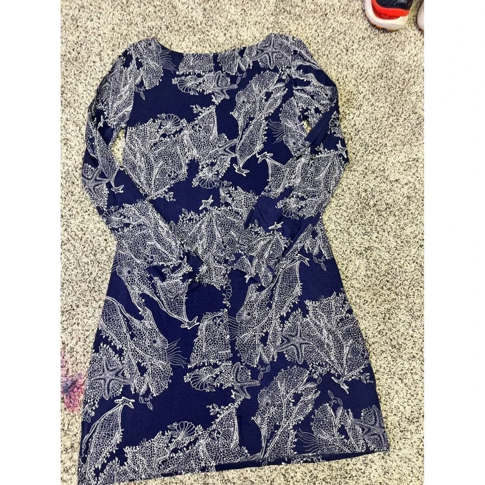 Lilly Pulitzer Navy White Coral Starfish Print Silk Cotton Shift‎ Dress Size M - Picture 11 of 11